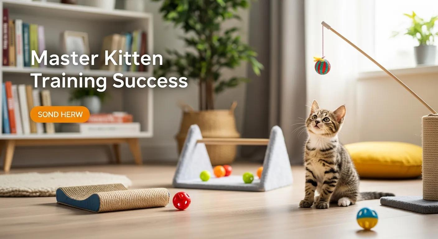 Happy kitten learning to use a litter box and play nicely