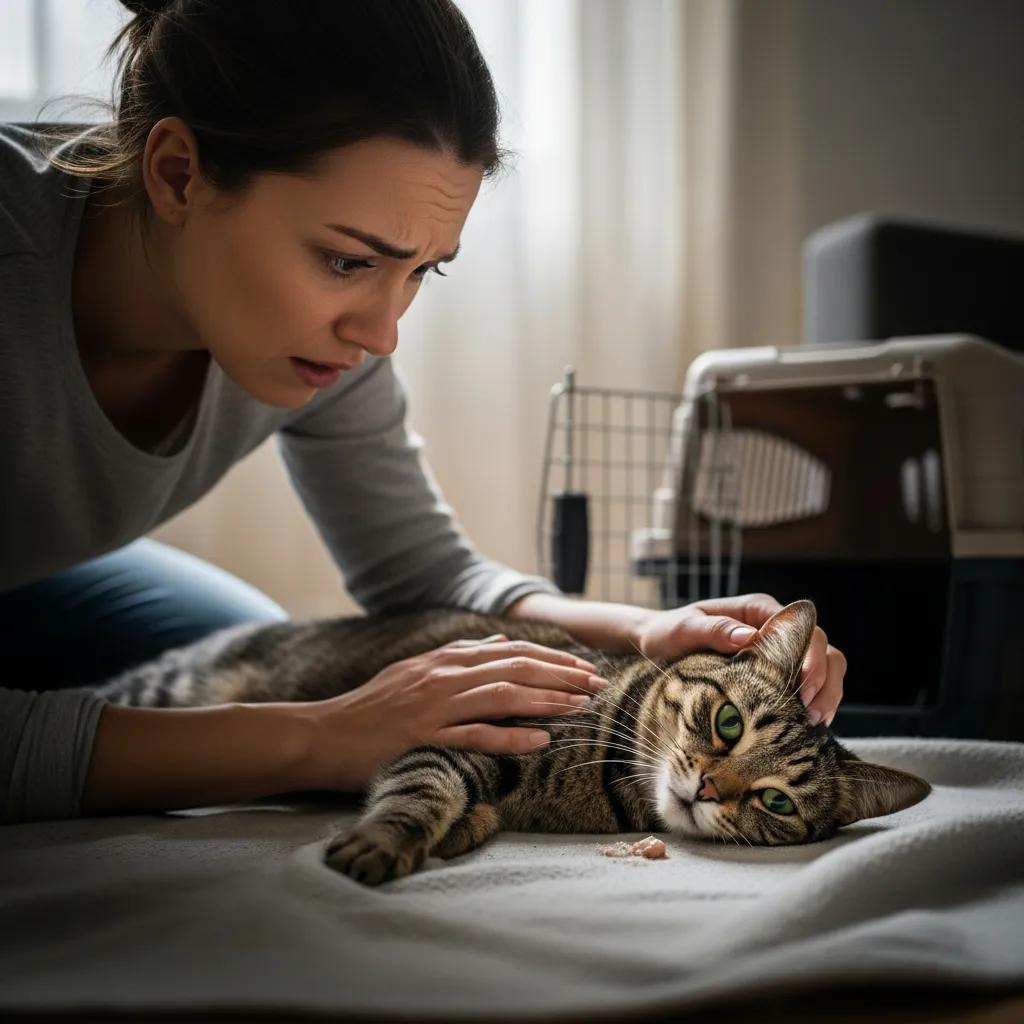 Owner noticing a lethargic cat — early warning signs of poisoning